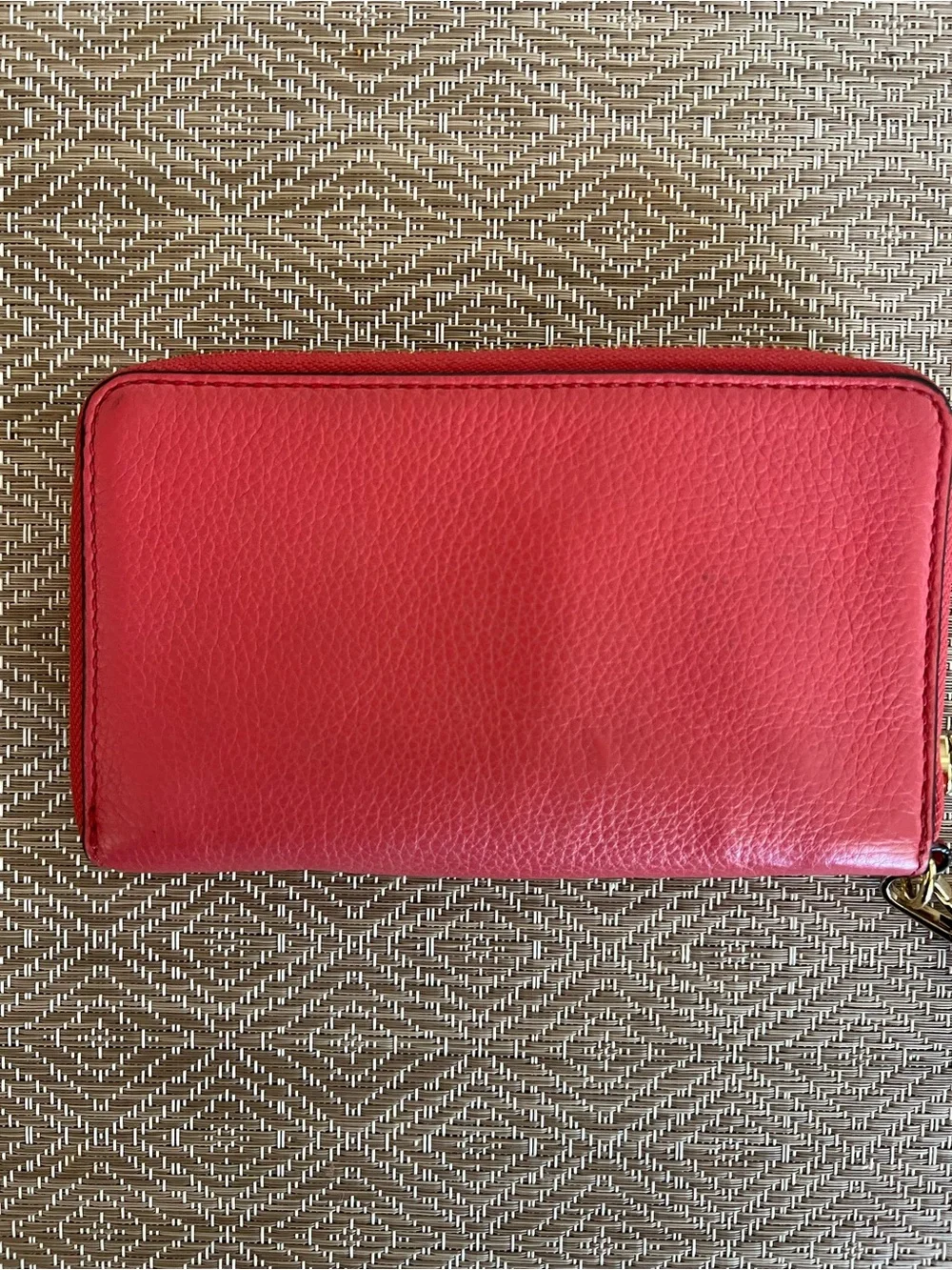 Michael Kors Fulton Pinkish Red Zip Around Leather Phone Case Wristlet Wallet